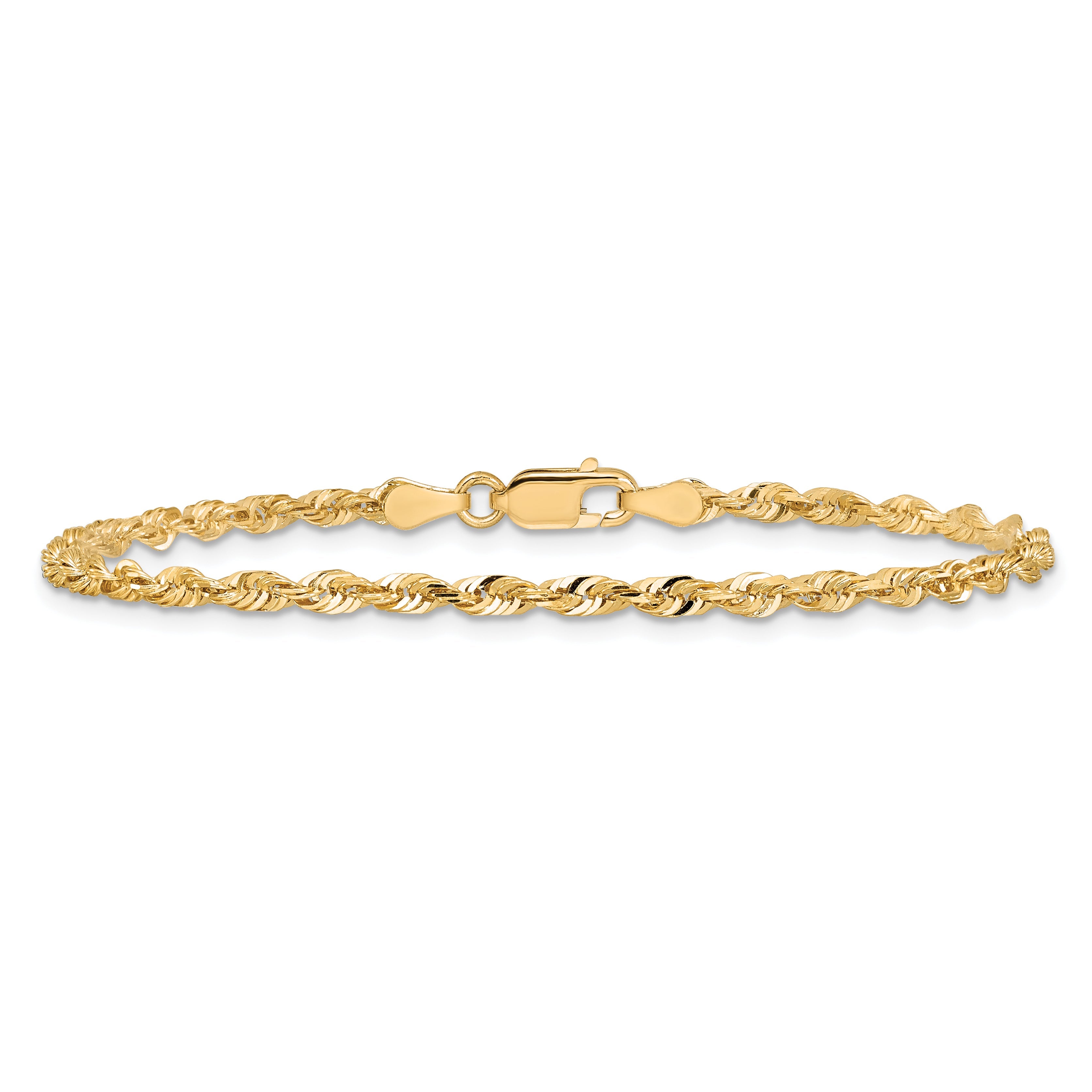 14K Yellow Gold 10 Inch 2.75mm Extra Light Diamond-Cut Rope With Lobster Clasp Anklet