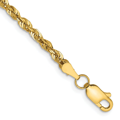 14K Yellow Gold 10 Inch 2.75mm Extra Light Diamond-Cut Rope With Lobster Clasp Anklet