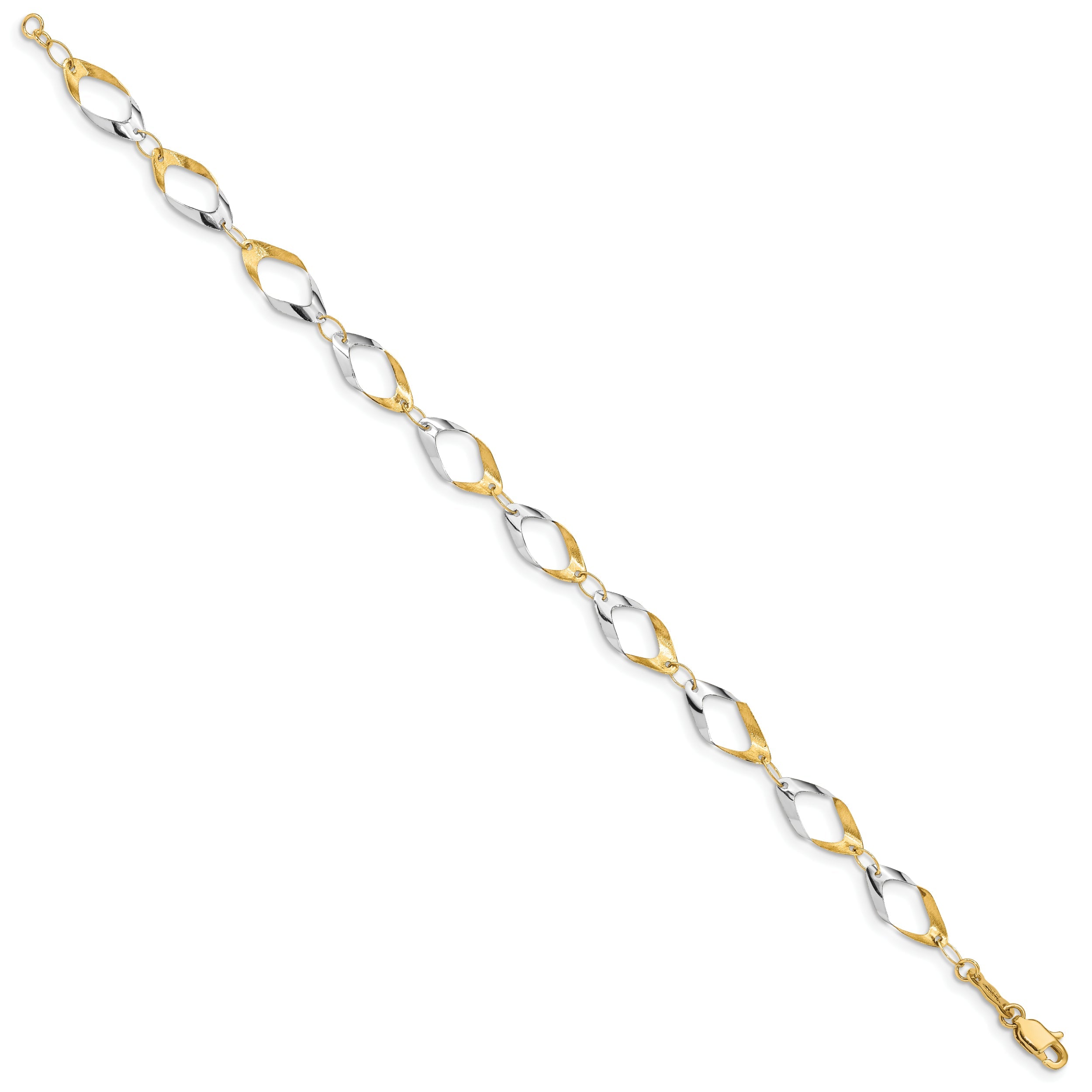 7 Inch 14K And White Rhodium Oval Link Chain Bracelet