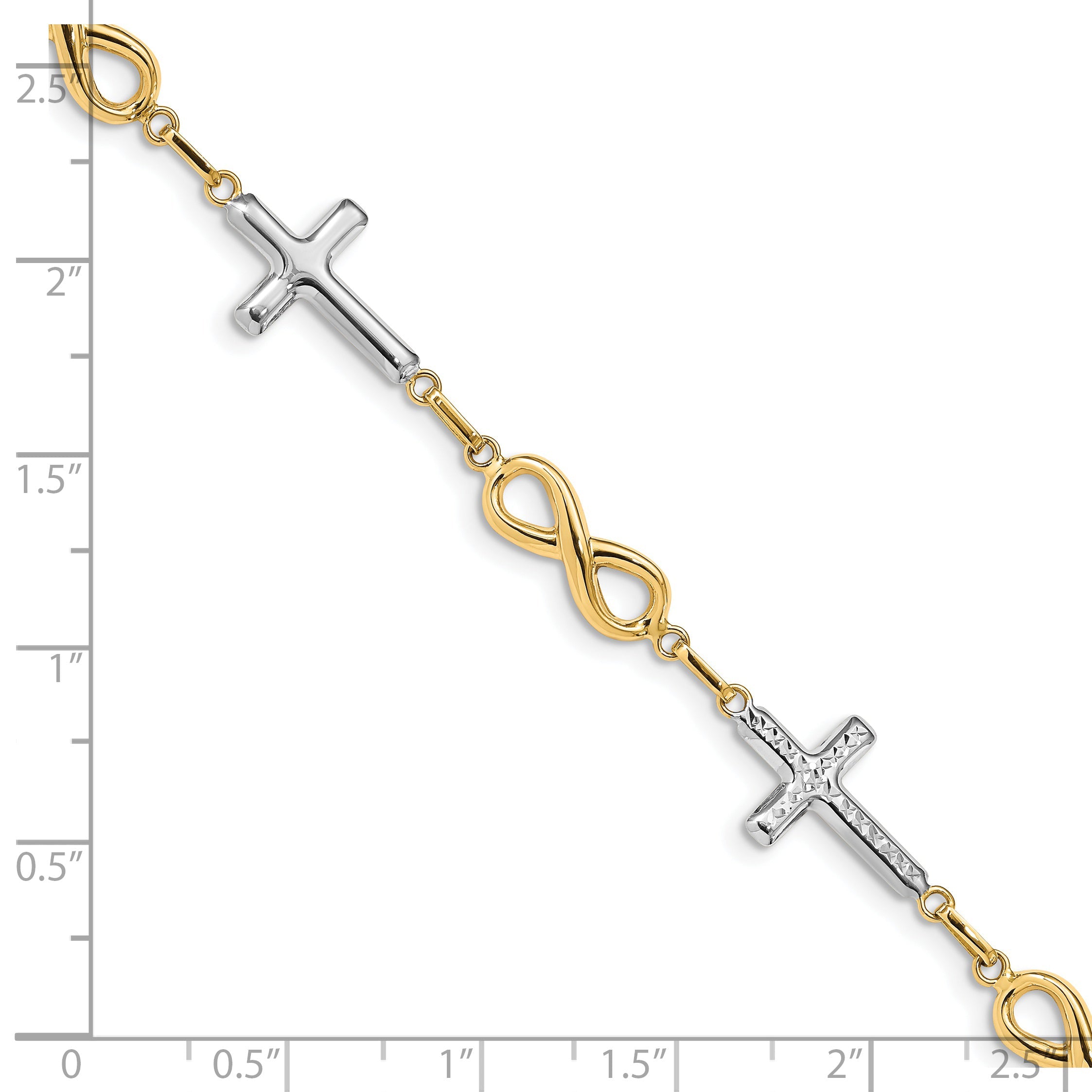 7.25 Inch 14K W/ Rhodium Polished Cross Infinity Symbol Link Bracelet