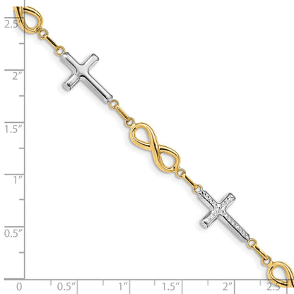 7.25 Inch 14K W/ Rhodium Polished Cross Infinity Symbol Link Bracelet