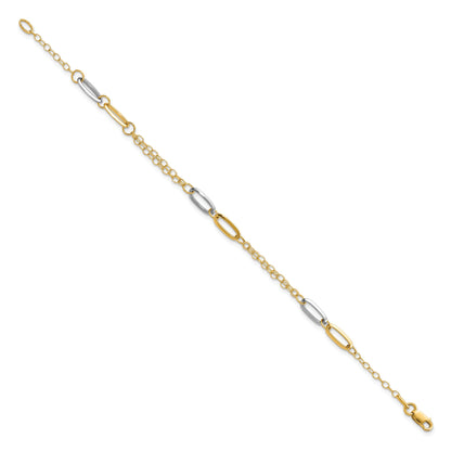 14K Two Tone Polished Fancy Chain Link Bracelet