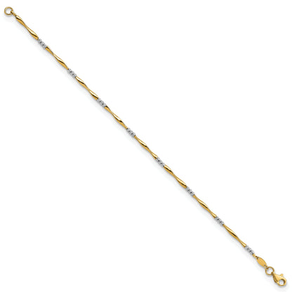 7.5 Inch 14K Two-Tone Diamond-Cut Wavy And Beaded 7.5In Bracelet