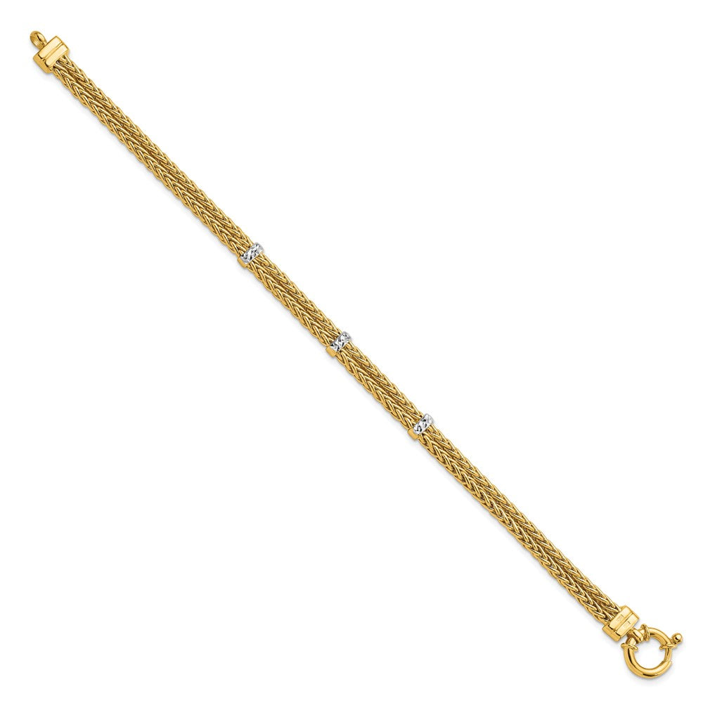 7.5 Inch 14K W/Rhodium Polished Double Wheat Chain Bracelet