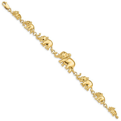 7 Inch 14K Graduated Elephant Bracelet