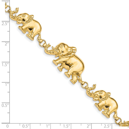 7 Inch 14K Graduated Elephant Bracelet