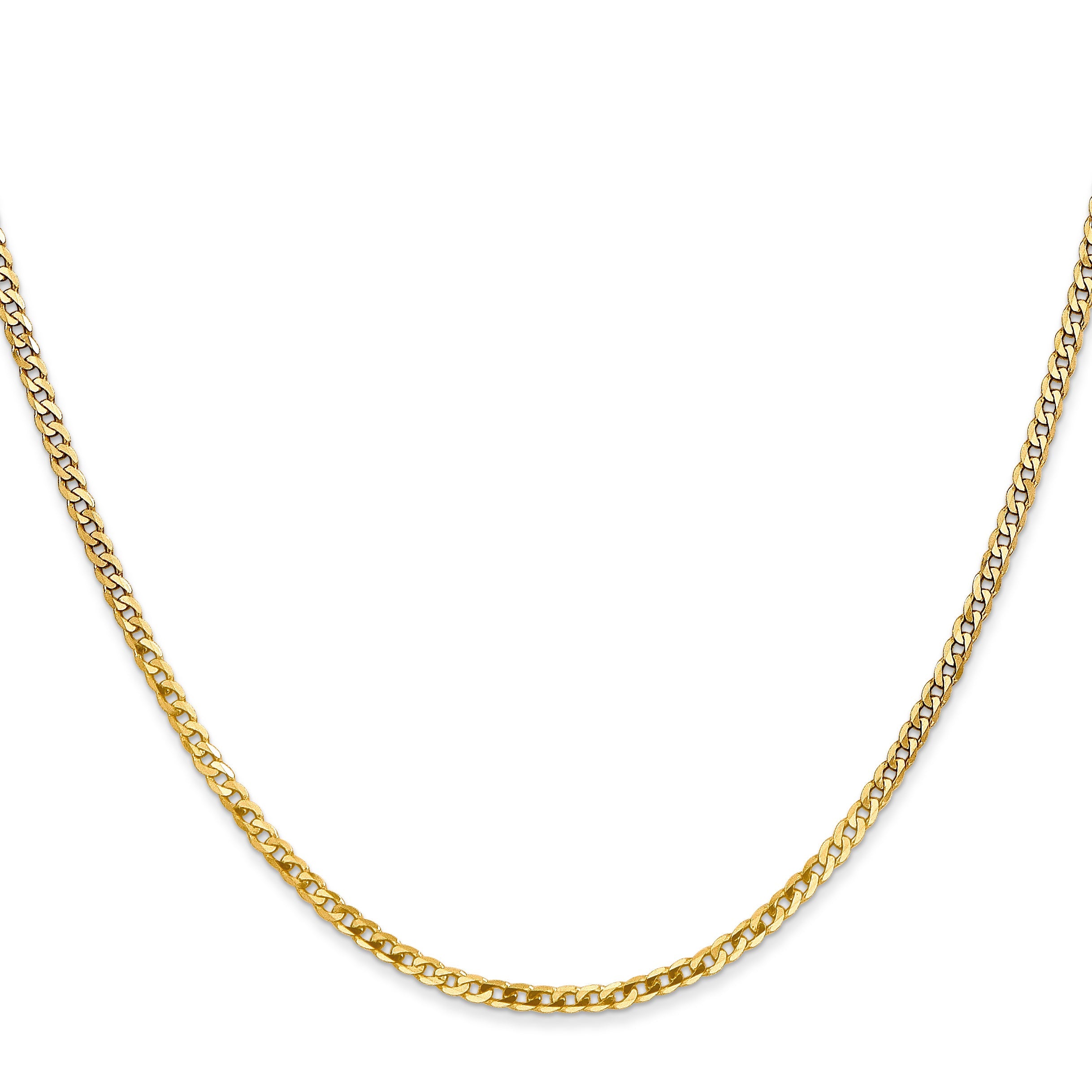 14K Yellow Gold 28 Inch 2.2mm Flat Beveled Curb With Lobster Clasp Chain Necklace