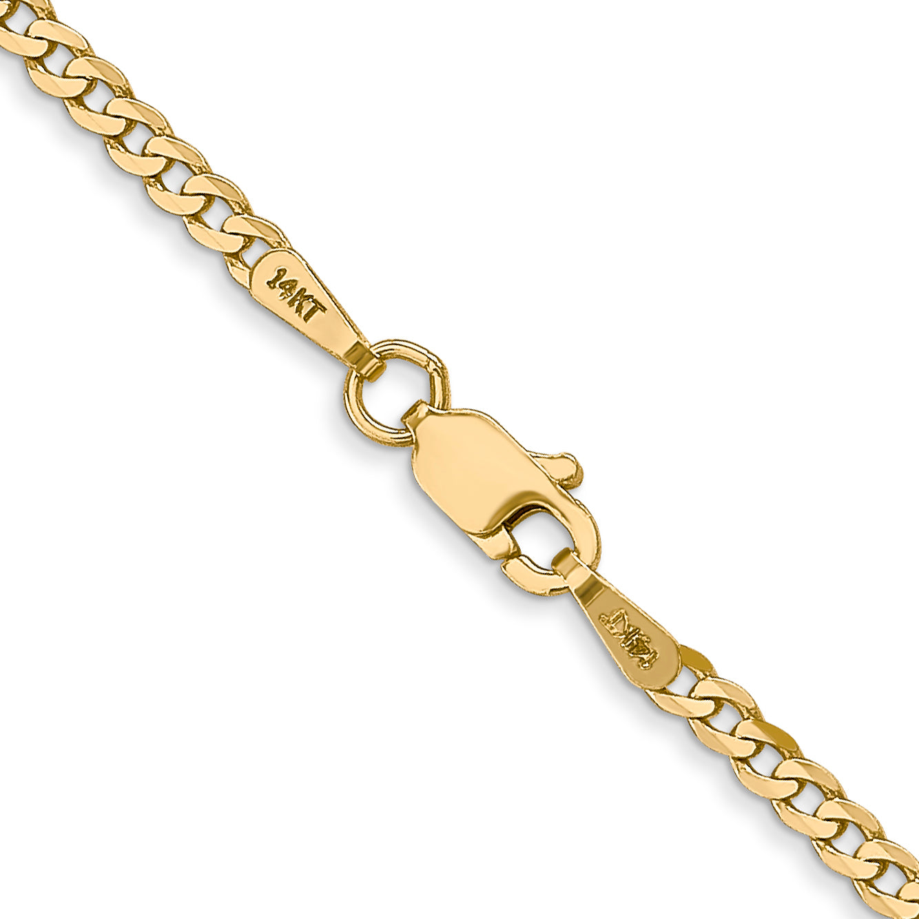 14K Yellow Gold 20 Inch 2.2mm Flat Beveled Curb With Lobster Clasp Chain Necklace