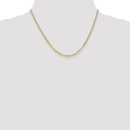14K Yellow Gold 18 Inch 2.2mm Flat Beveled Curb With Lobster Clasp Chain Necklace