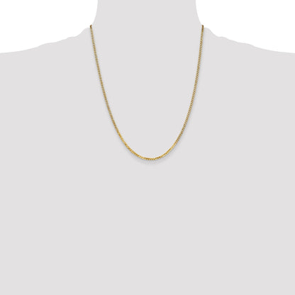 14K Yellow Gold 22 Inch 2.2mm Flat Beveled Curb With Lobster Clasp Chain Necklace