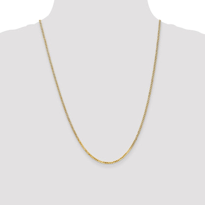 14K Yellow Gold 24 Inch 2.2mm Flat Beveled Curb With Lobster Clasp Chain Necklace