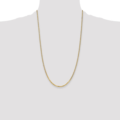 14K Yellow Gold 26 Inch 2.2mm Flat Beveled Curb With Lobster Clasp Chain Necklace