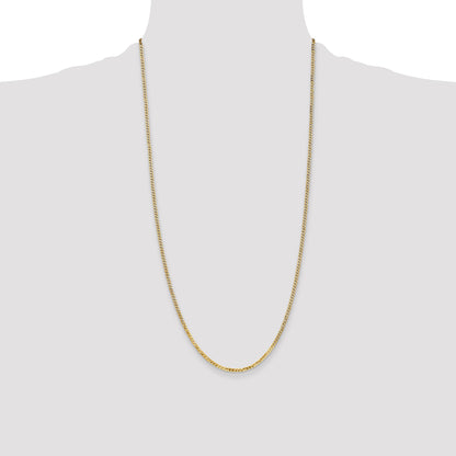 14K Yellow Gold 28 Inch 2.2mm Flat Beveled Curb With Lobster Clasp Chain Necklace