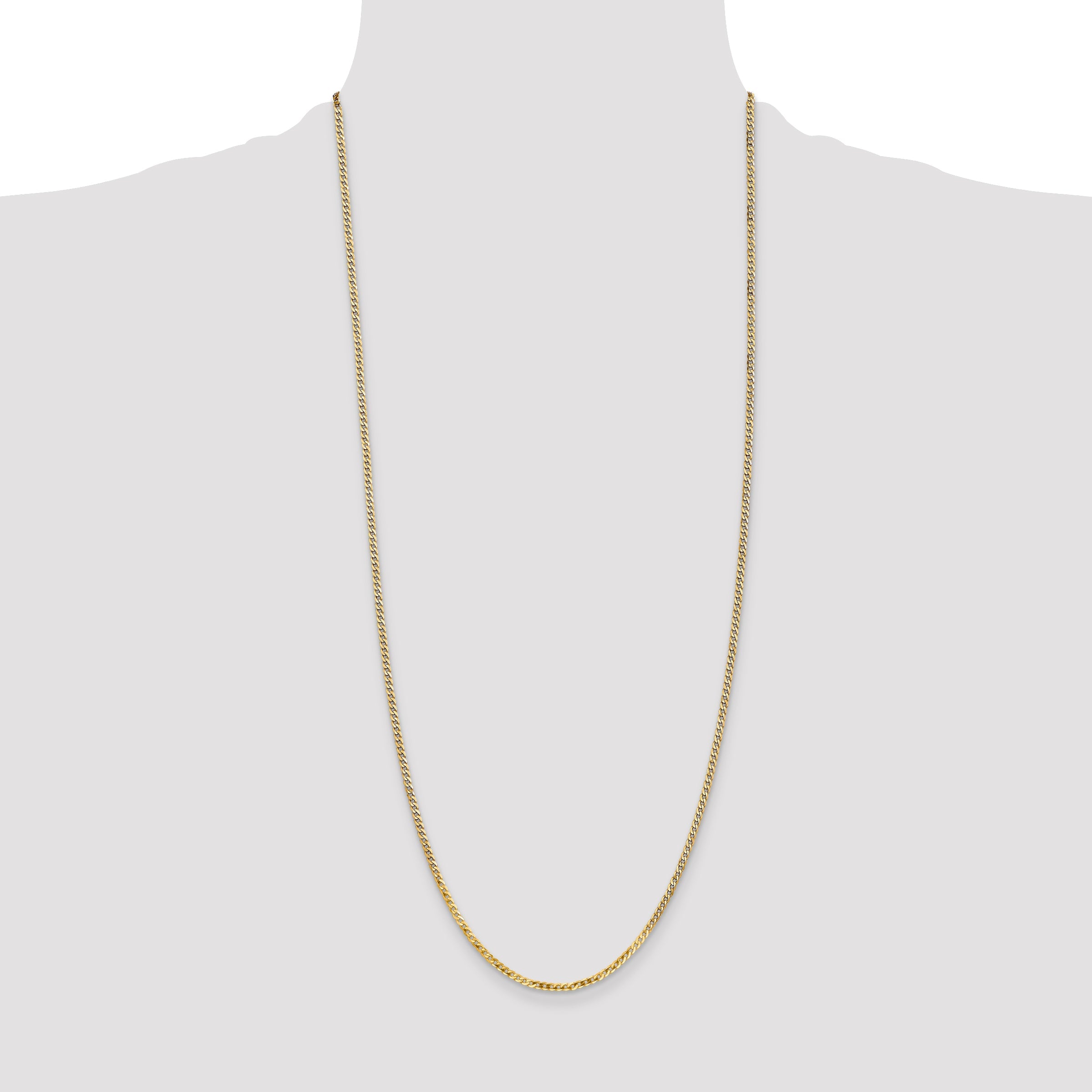 14K Yellow Gold 30 Inch 2.2mm Flat Beveled Curb With Lobster Clasp Chain Necklace