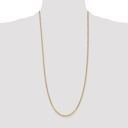 14K Yellow Gold 30 Inch 2.2mm Flat Beveled Curb With Lobster Clasp Chain Necklace