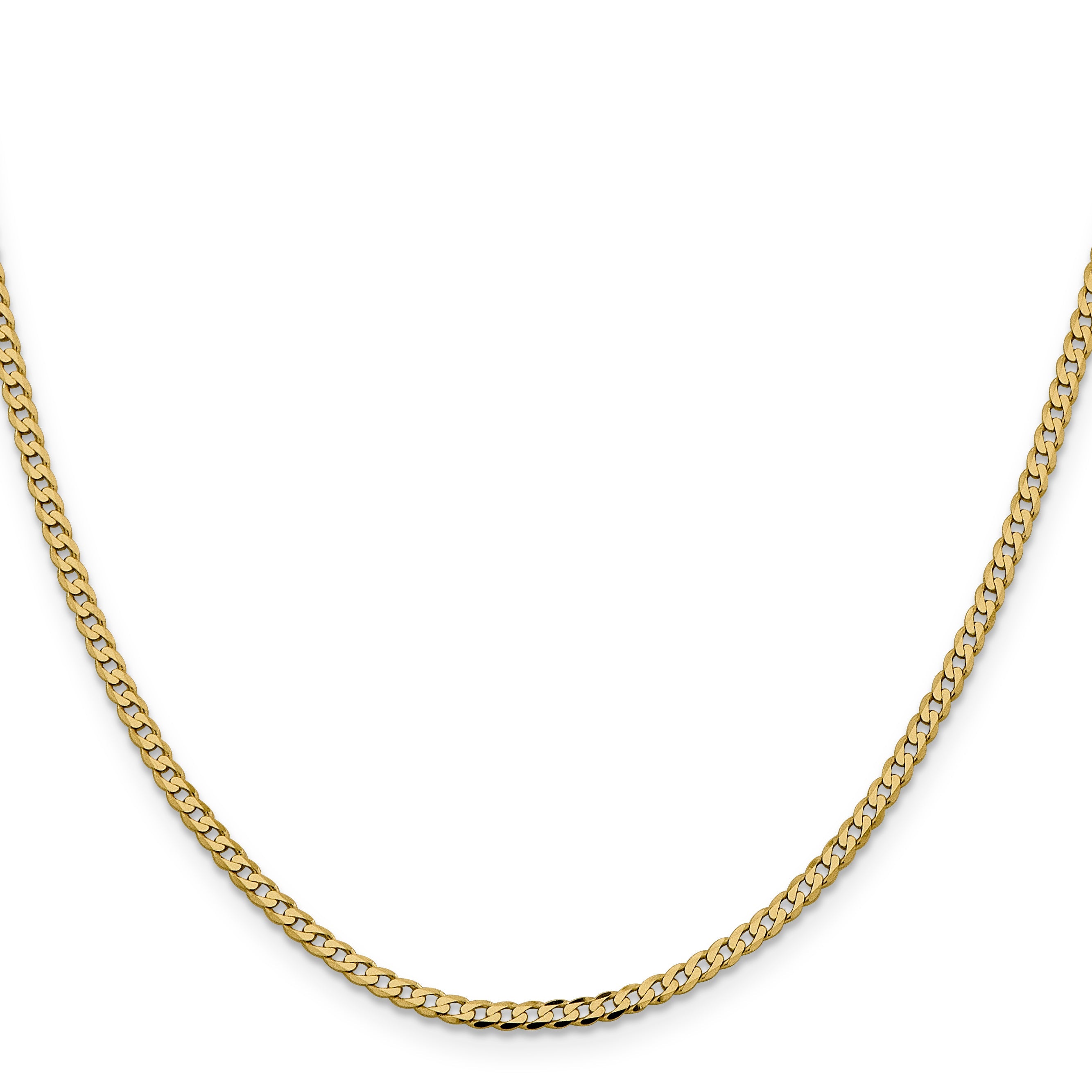 14K Yellow Gold 28 Inch 2.3mm Flat Beveled Curb With Lobster Clasp Chain Necklace