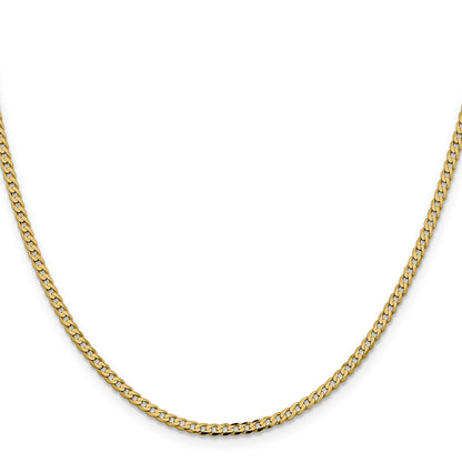 14K Yellow Gold 28 Inch 2.3mm Flat Beveled Curb With Lobster Clasp Chain Necklace