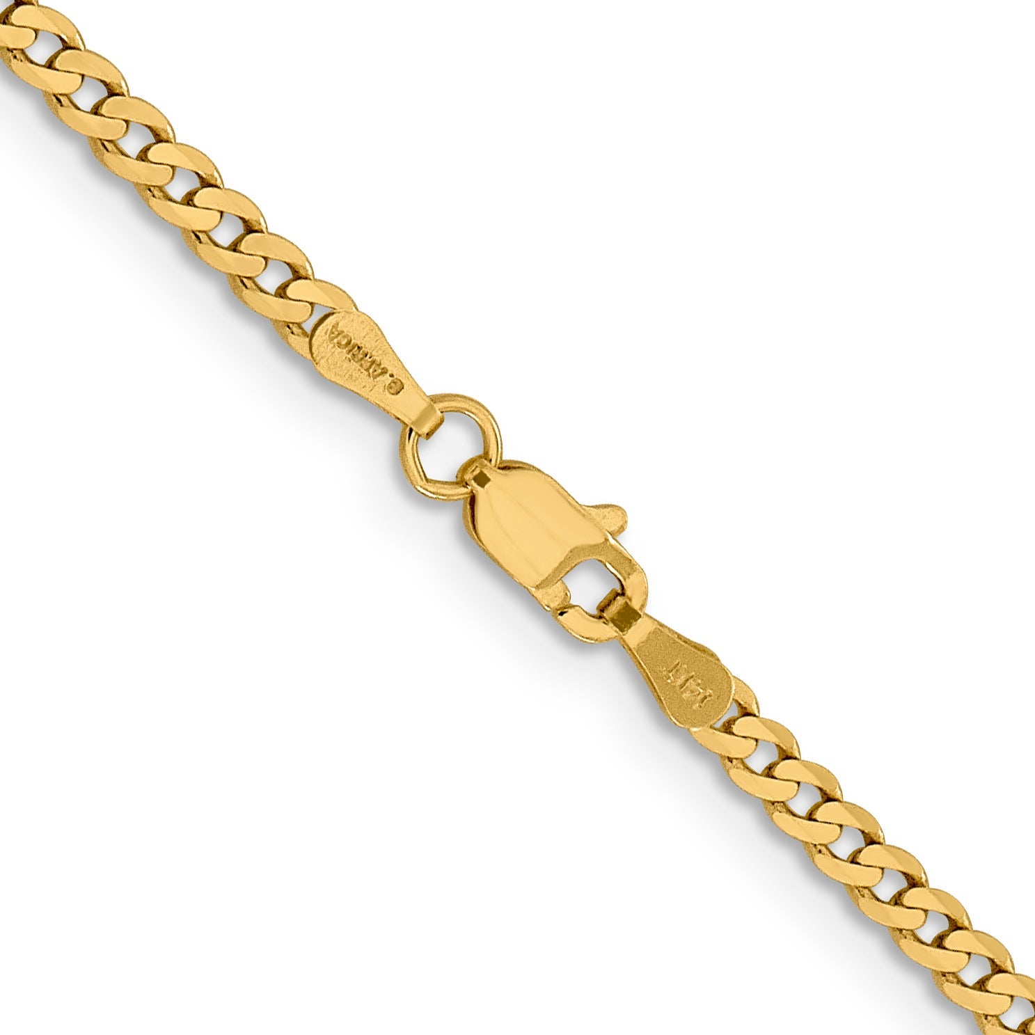 14K Yellow Gold 16 Inch 2.3mm Flat Beveled Curb With Lobster Clasp Chain Necklace