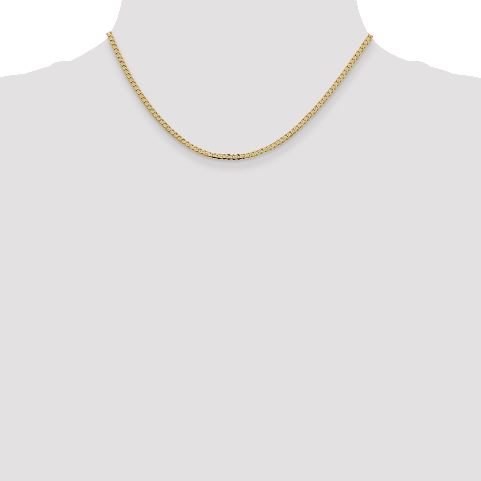 14K Yellow Gold 16 Inch 2.3mm Flat Beveled Curb With Lobster Clasp Chain Necklace