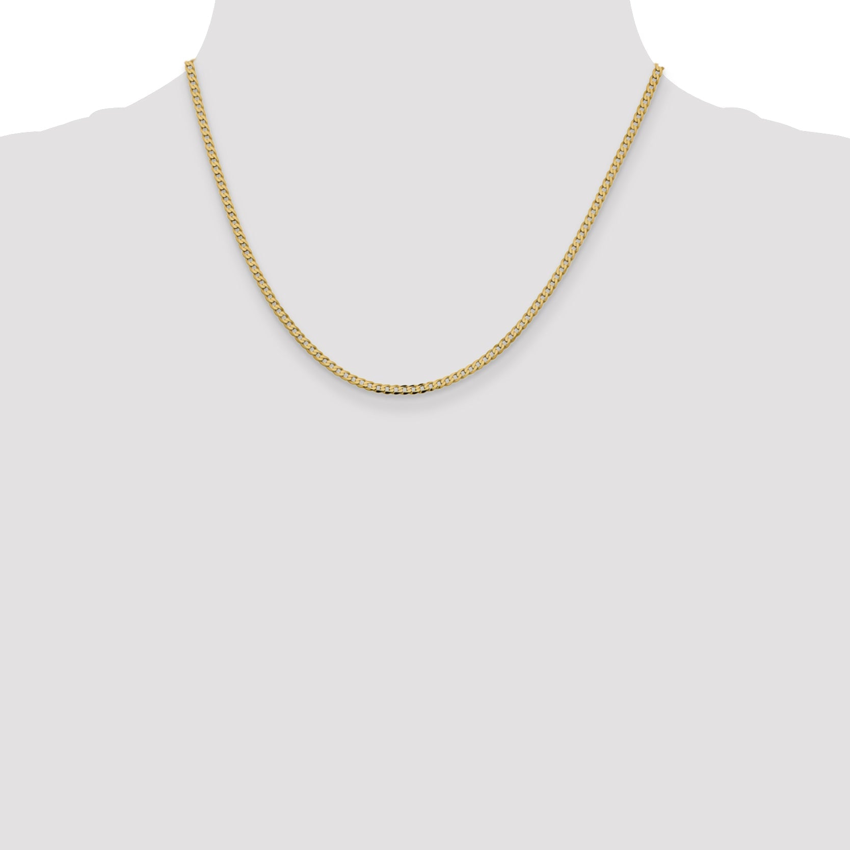 14K Yellow Gold 18 Inch 2.3mm Flat Beveled Curb With Lobster Clasp Chain Necklace