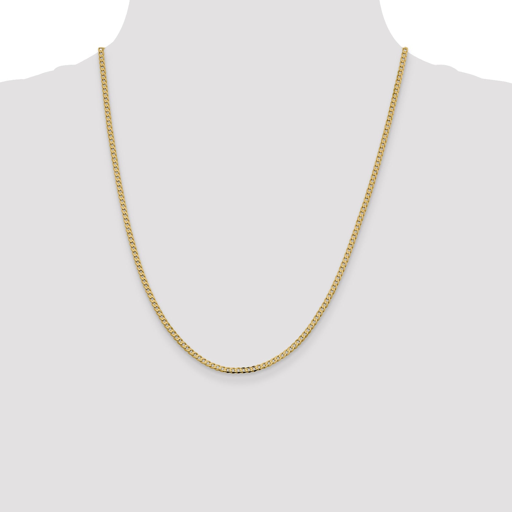 14K Yellow Gold 22 Inch 2.3mm Flat Beveled Curb With Lobster Clasp Chain Necklace