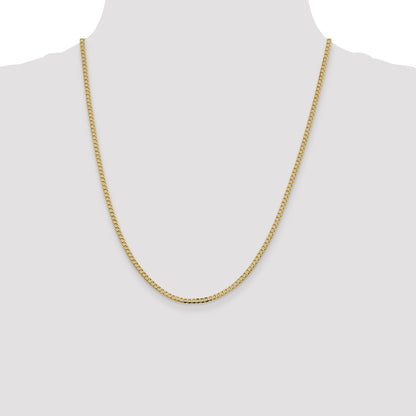 14K Yellow Gold 22 Inch 2.3mm Flat Beveled Curb With Lobster Clasp Chain Necklace