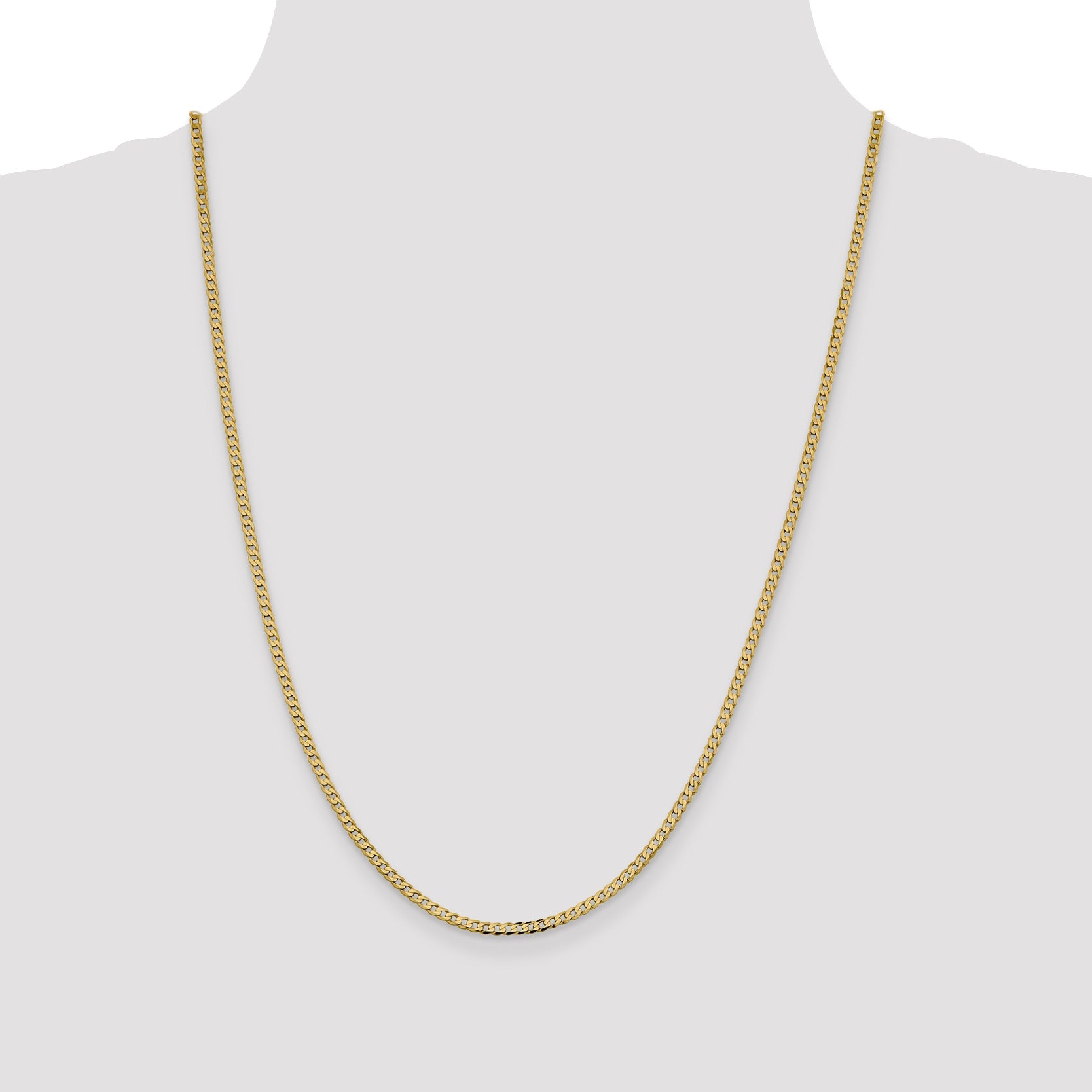14K Yellow Gold 24 Inch 2.3mm Flat Beveled Curb With Lobster Clasp Chain Necklace