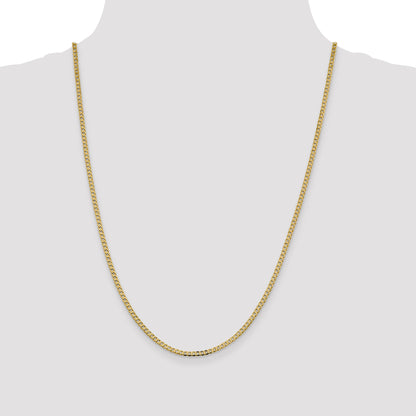 14K Yellow Gold 24 Inch 2.3mm Flat Beveled Curb With Lobster Clasp Chain Necklace