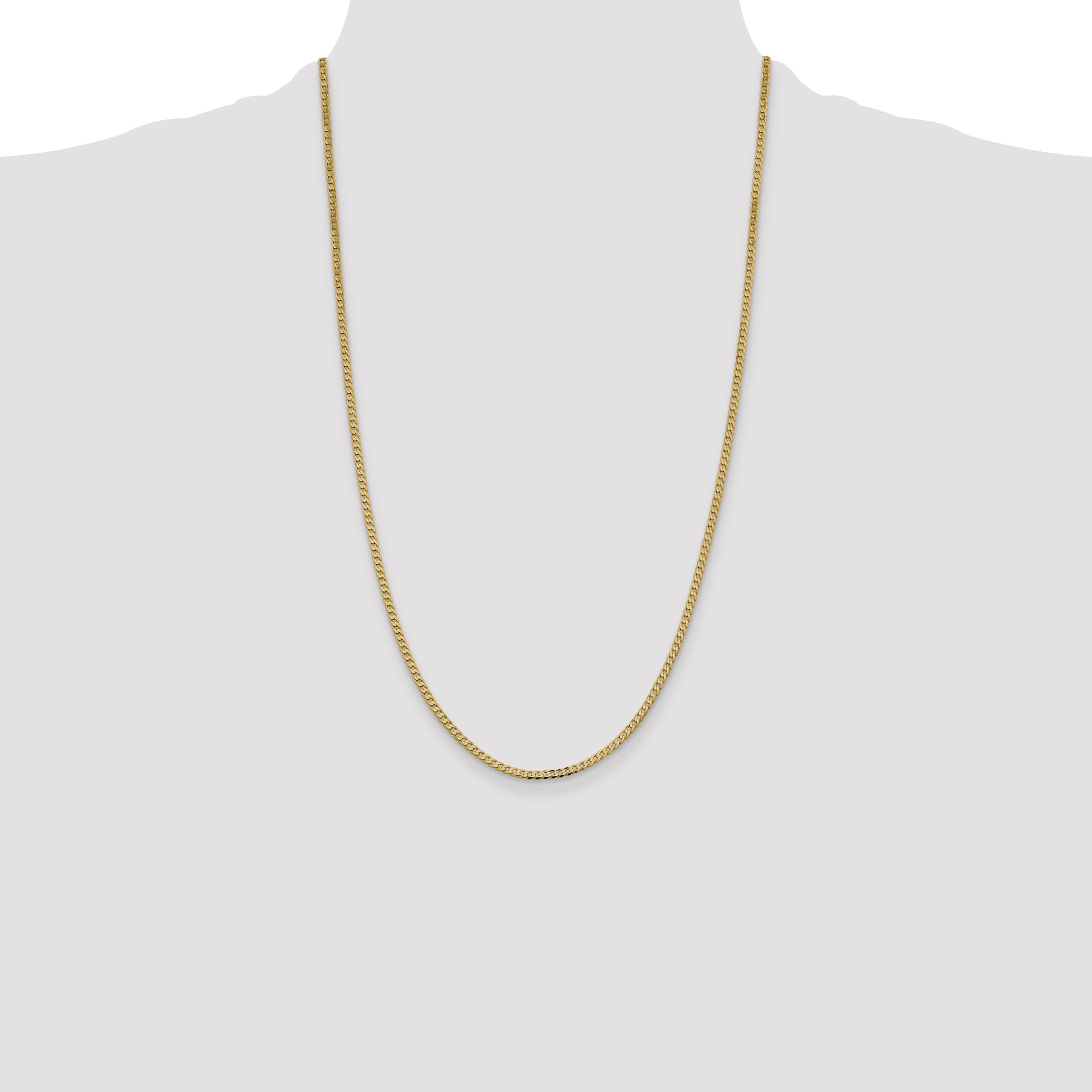 14K Yellow Gold 26 Inch 2.3mm Flat Beveled Curb With Lobster Clasp Chain Necklace