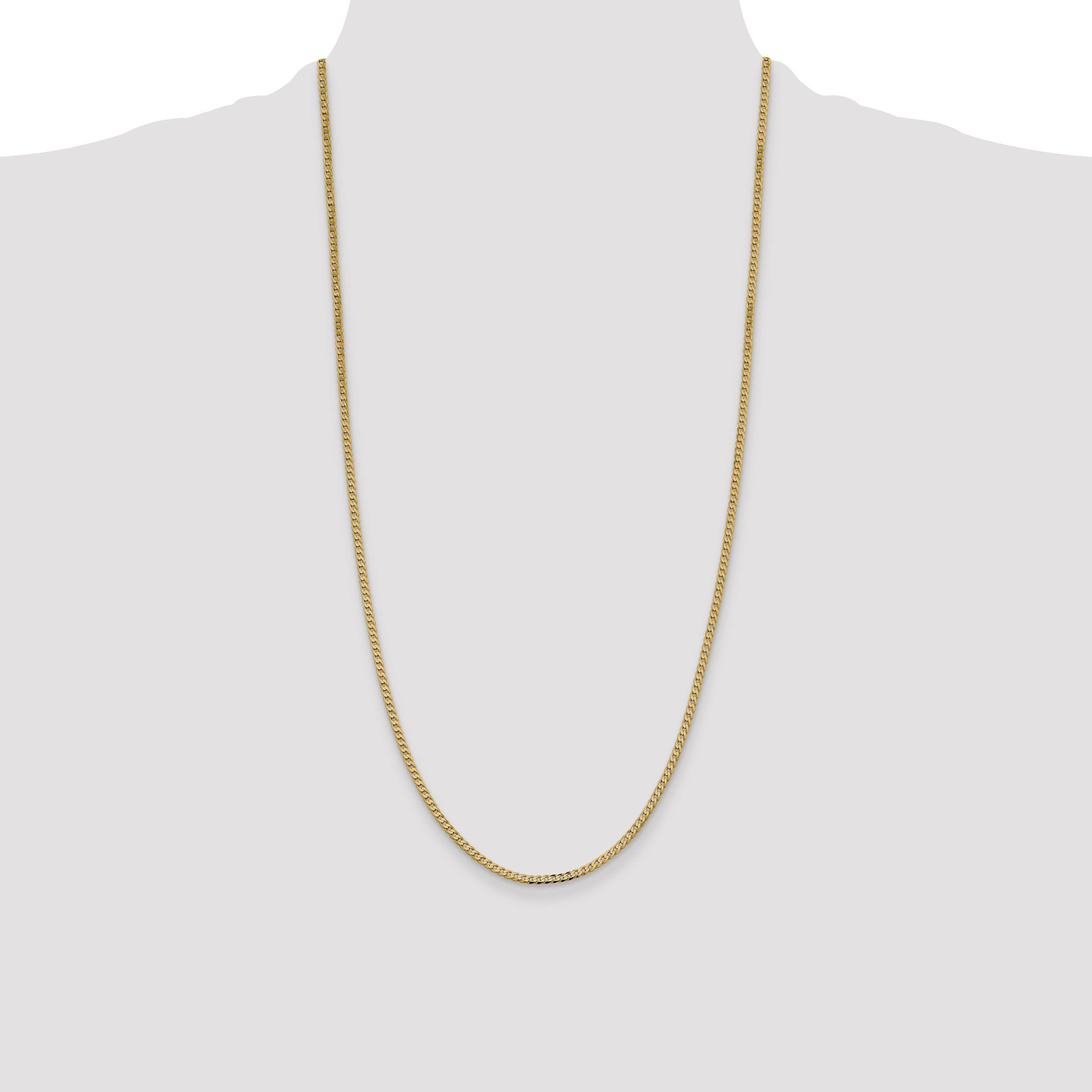 14K Yellow Gold 28 Inch 2.3mm Flat Beveled Curb With Lobster Clasp Chain Necklace