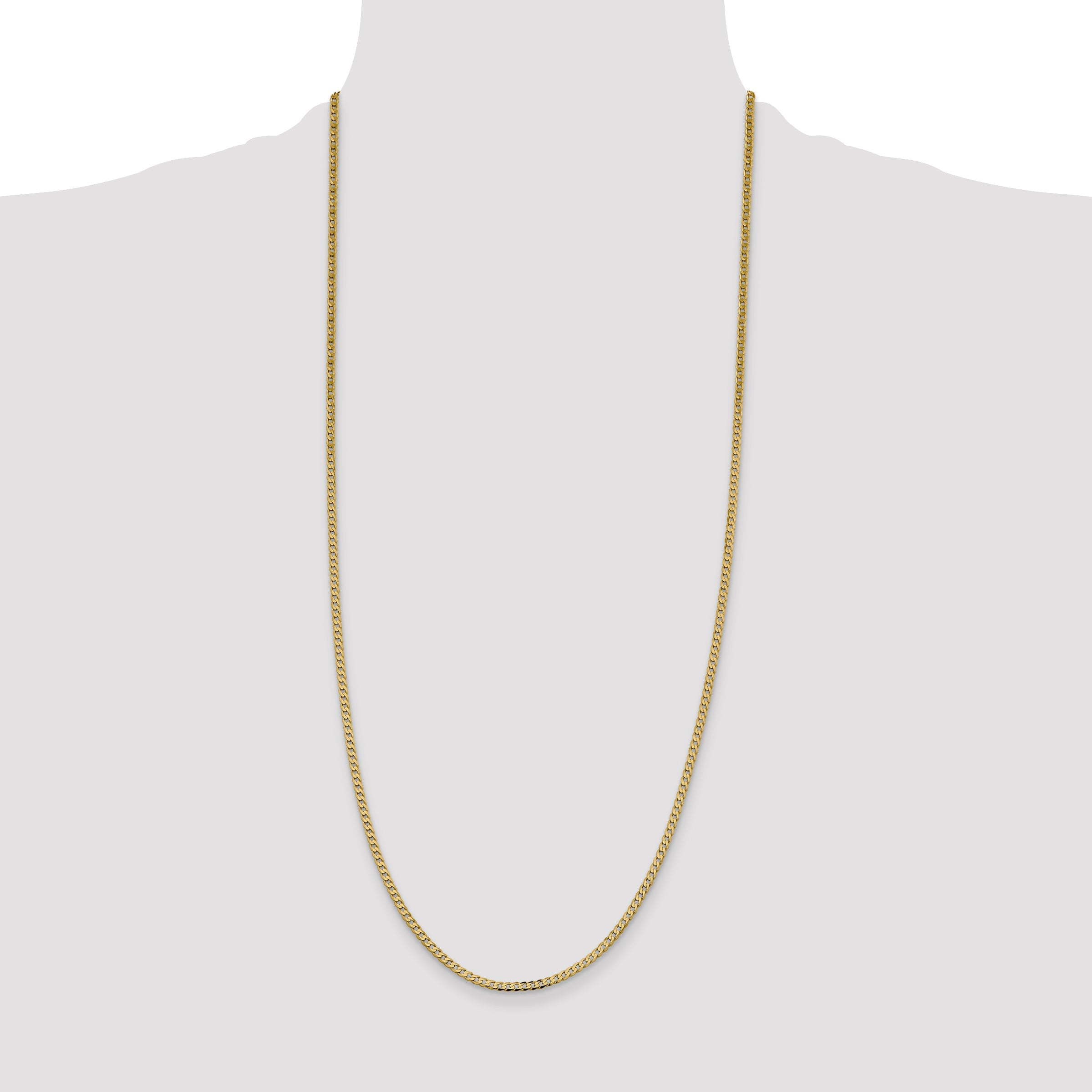 14K Yellow Gold 30 Inch 2.3mm Flat Beveled Curb With Lobster Clasp Chain Necklace