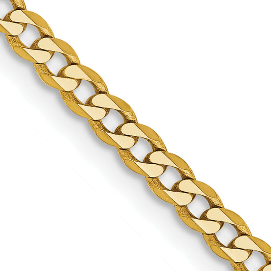 14K Yellow Gold 24 Inch 2.3mm Flat Beveled Curb With Lobster Clasp Chain Necklace