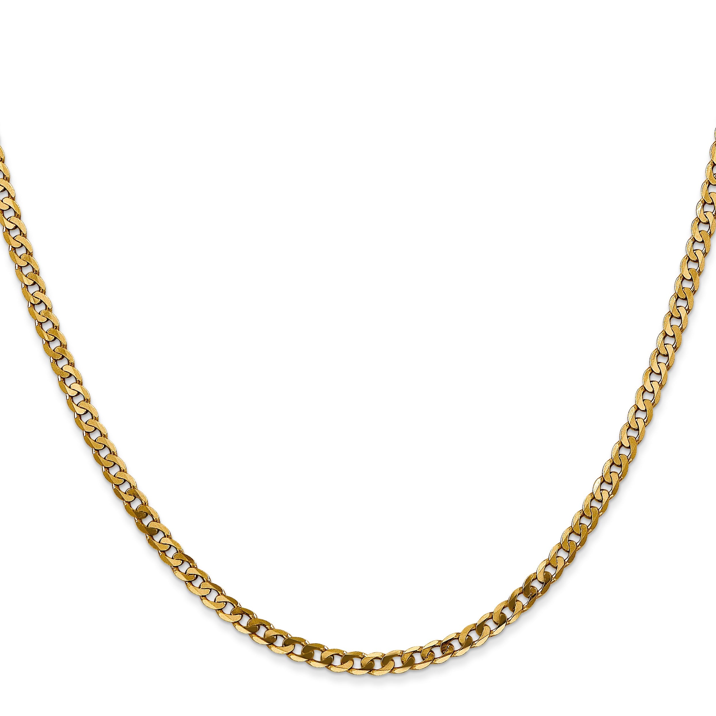 14K Yellow Gold 24 Inch 2.9mm Flat Beveled Curb With Lobster Clasp Chain Necklace