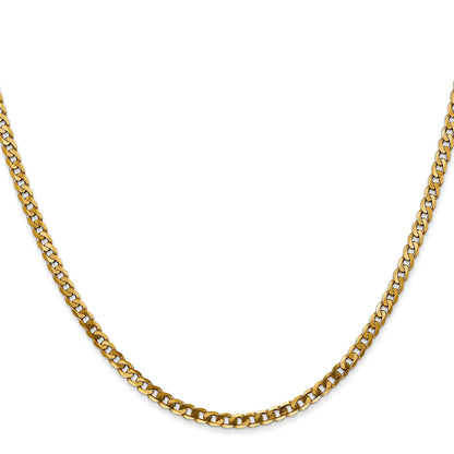 14K Yellow Gold 24 Inch 2.9mm Flat Beveled Curb With Lobster Clasp Chain Necklace