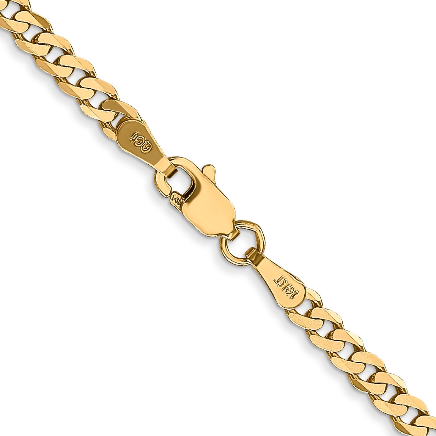 14K Yellow Gold 20 Inch 2.9mm Flat Beveled Curb With Lobster Clasp Chain Necklace