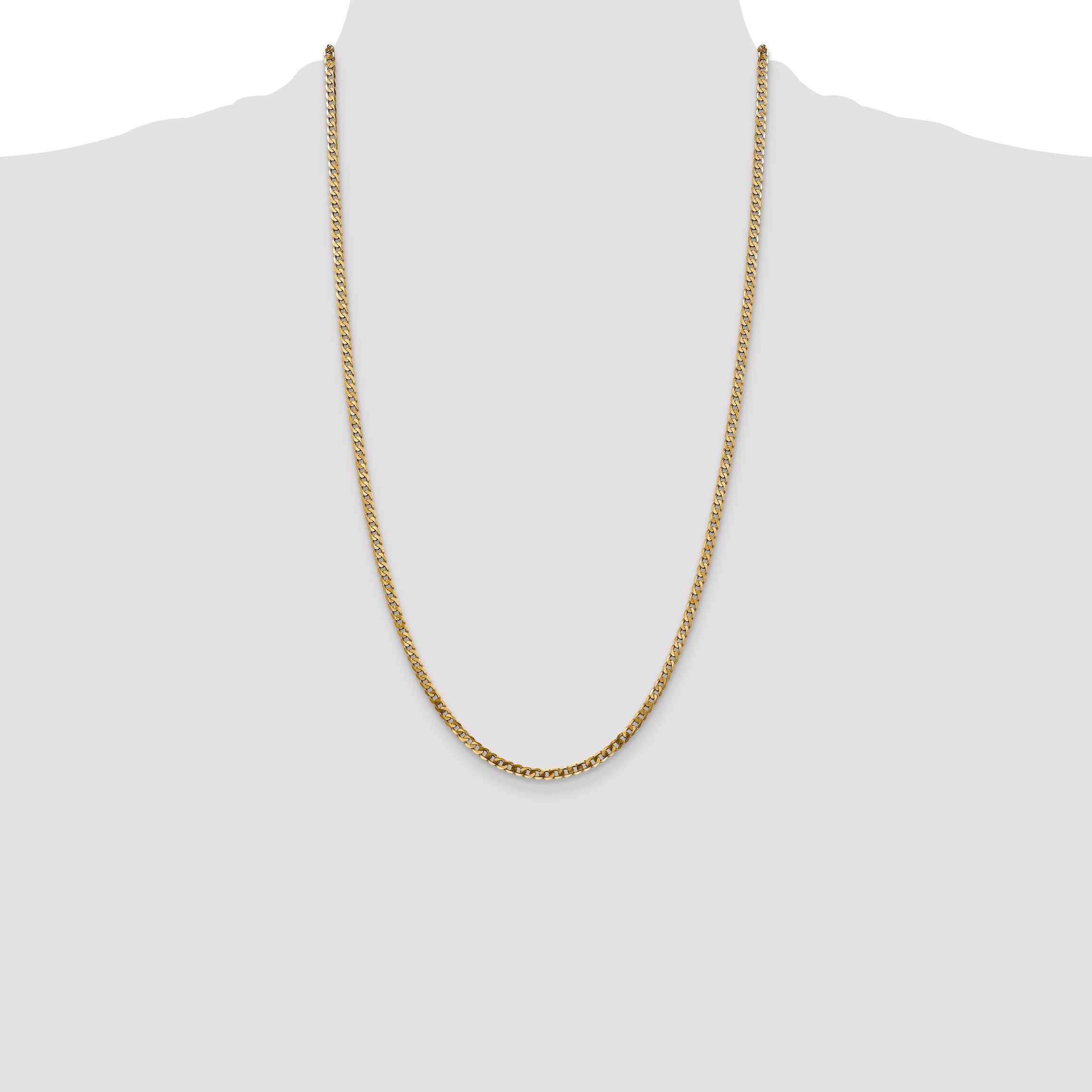 14K Yellow Gold 26 Inch 2.9mm Flat Beveled Curb With Lobster Clasp Chain Necklace