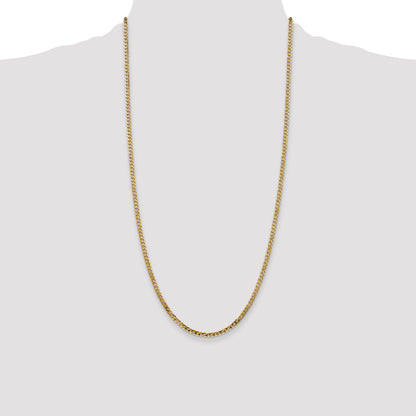 14K Yellow Gold 28 Inch 2.9mm Flat Beveled Curb With Lobster Clasp Chain Necklace