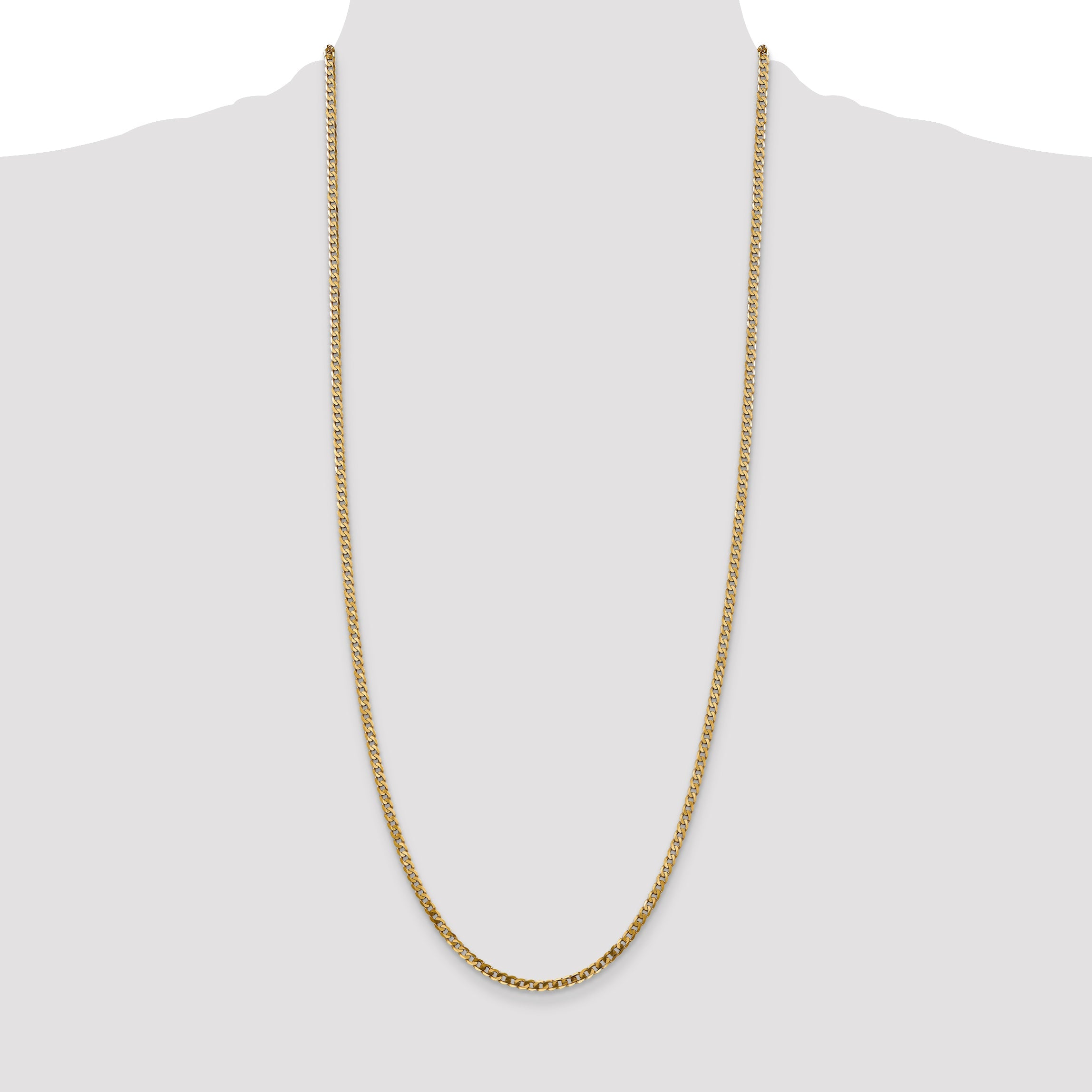 14K Yellow Gold 30 Inch 2.9mm Flat Beveled Curb With Lobster Clasp Chain Necklace