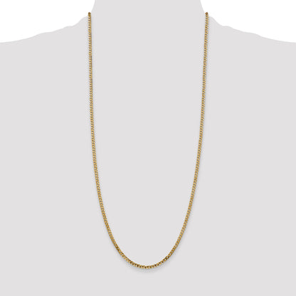 14K Yellow Gold 30 Inch 2.9mm Flat Beveled Curb With Lobster Clasp Chain Necklace