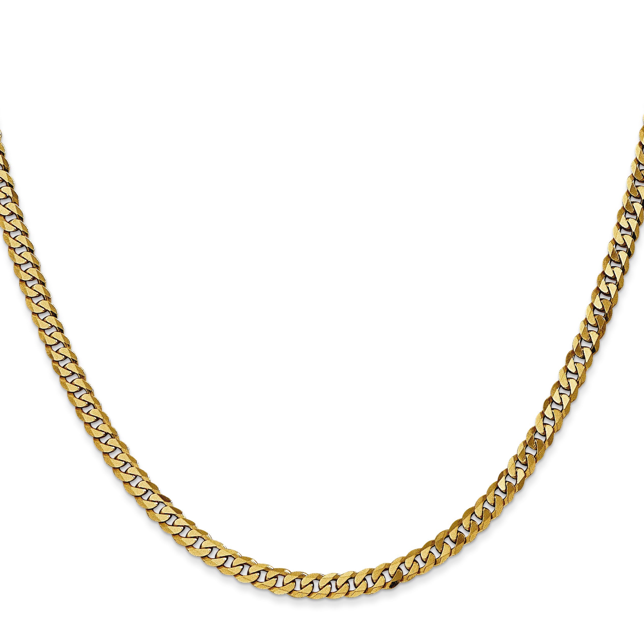 14K Yellow Gold 30 Inch 3.9mm Flat Beveled Curb With Lobster Clasp Chain Necklace