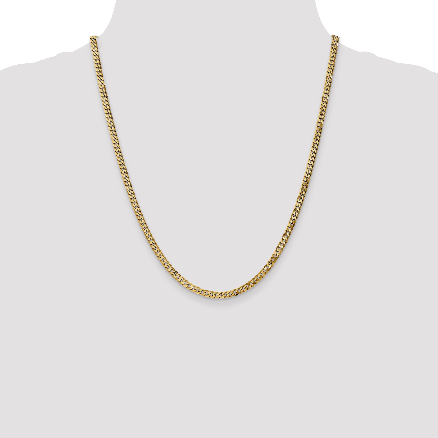 14K Yellow Gold 22 Inch 3.9mm Flat Beveled Curb With Lobster Clasp Chain Necklace
