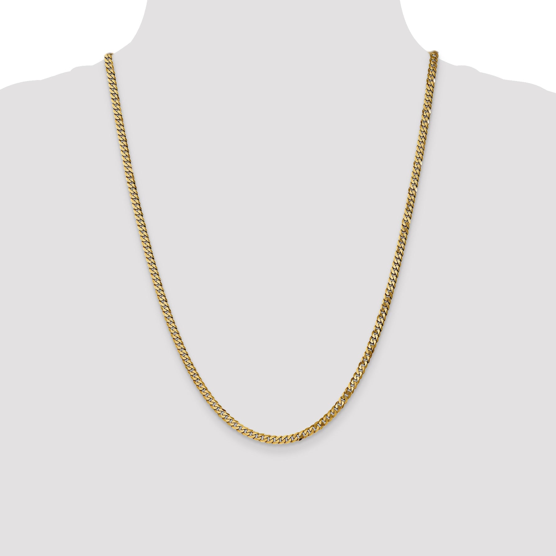 14K Yellow Gold 24 Inch 3.9mm Flat Beveled Curb With Lobster Clasp Chain Necklace