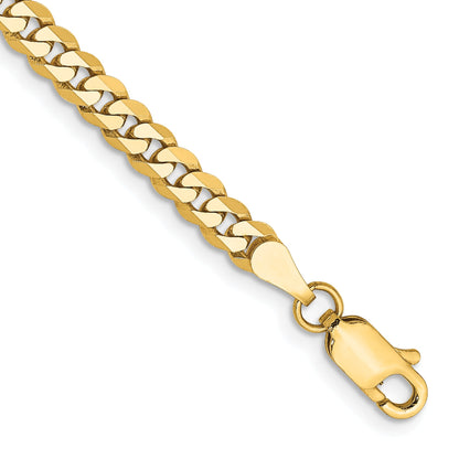 14K Yellow Gold 9 Inch 3.9mm Flat Beveled Curb With Lobster Clasp Chain Bracelet