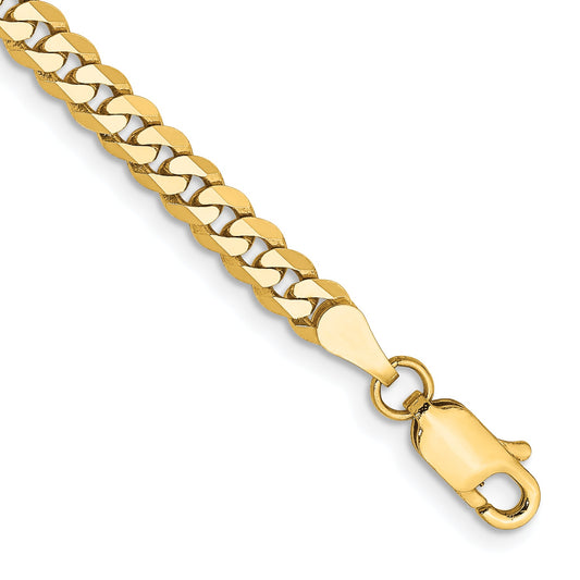 14K Yellow Gold 9 Inch 3.9mm Flat Beveled Curb With Lobster Clasp Chain Bracelet