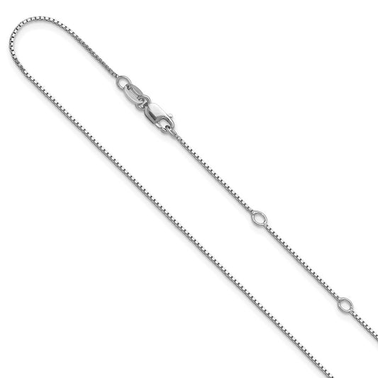 18 Inch Sterling Silver Ss Rh Plated .85mm Box 1In+1In Adjustable Chain Necklace