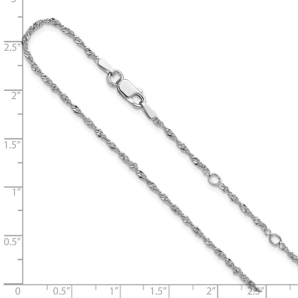 18 Inch Sterling Silver Rh Plated 1.6mm Singapore 1In+1In Adjustable Chain Necklace