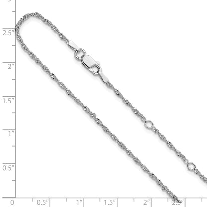 18 Inch Sterling Silver Rh Plated 1.6mm Singapore 1In+1In Adjustable Chain Necklace