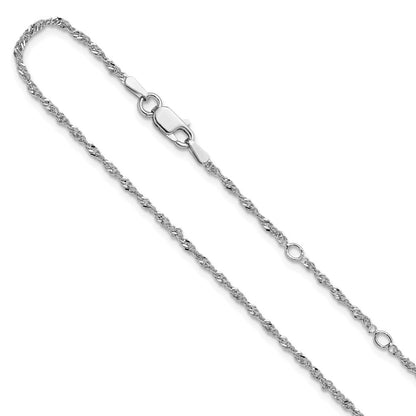 18 Inch Sterling Silver Rh Plated 1.6mm Singapore 1In+1In Adjustable Chain Necklace