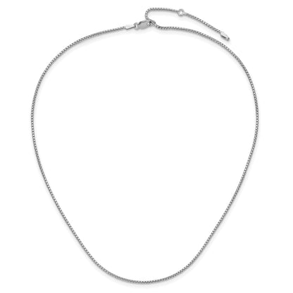 18 Inch Sterling Silver Rh Plated 1.25mm Round Box 1In+1In Adj. Chain Necklace