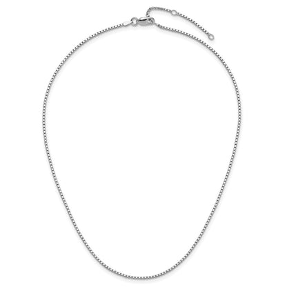18 Inch Sterling Silver Ss Rh Plated 1.3mm Box 1In+1In Adjustable Chain Necklace